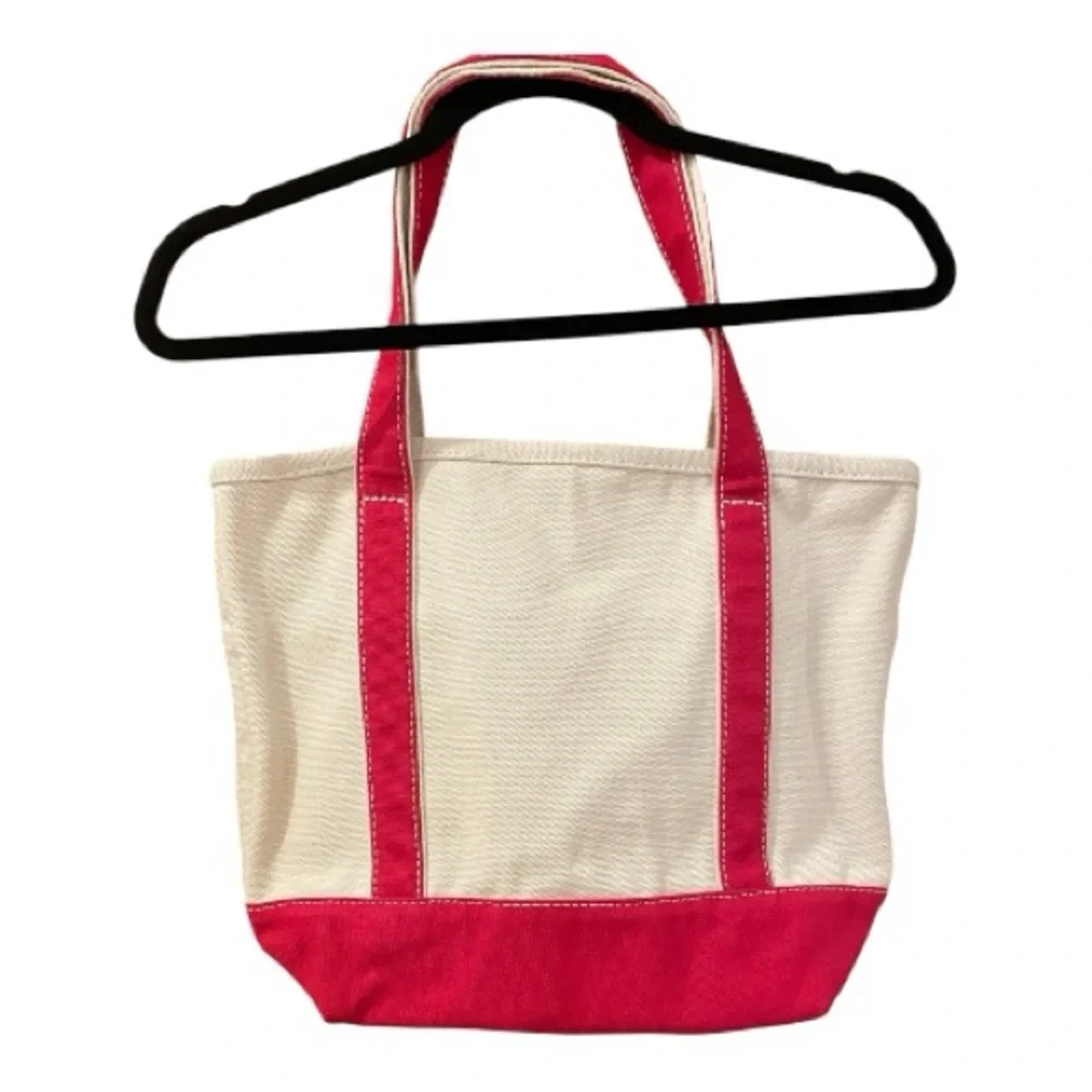 Lands' End Medium 5 Pocket Open Top Canvas Tote Bag, Red & White, New w/Tags. - Picture 2 of 6